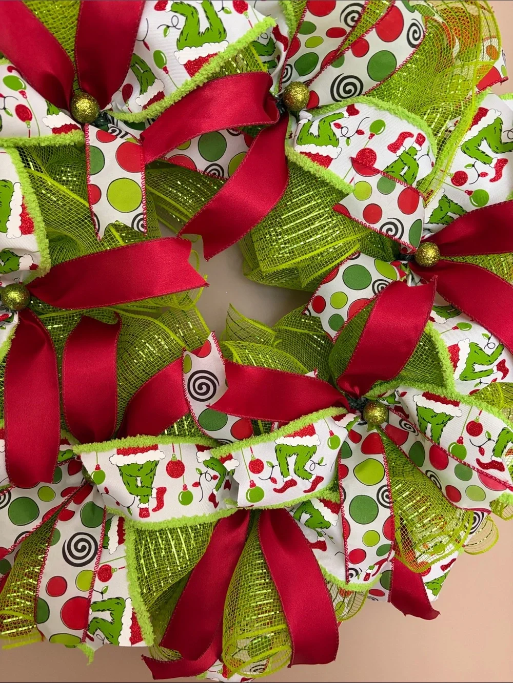 Holiday Ribbon Wreath in Green & Red - Unbranded